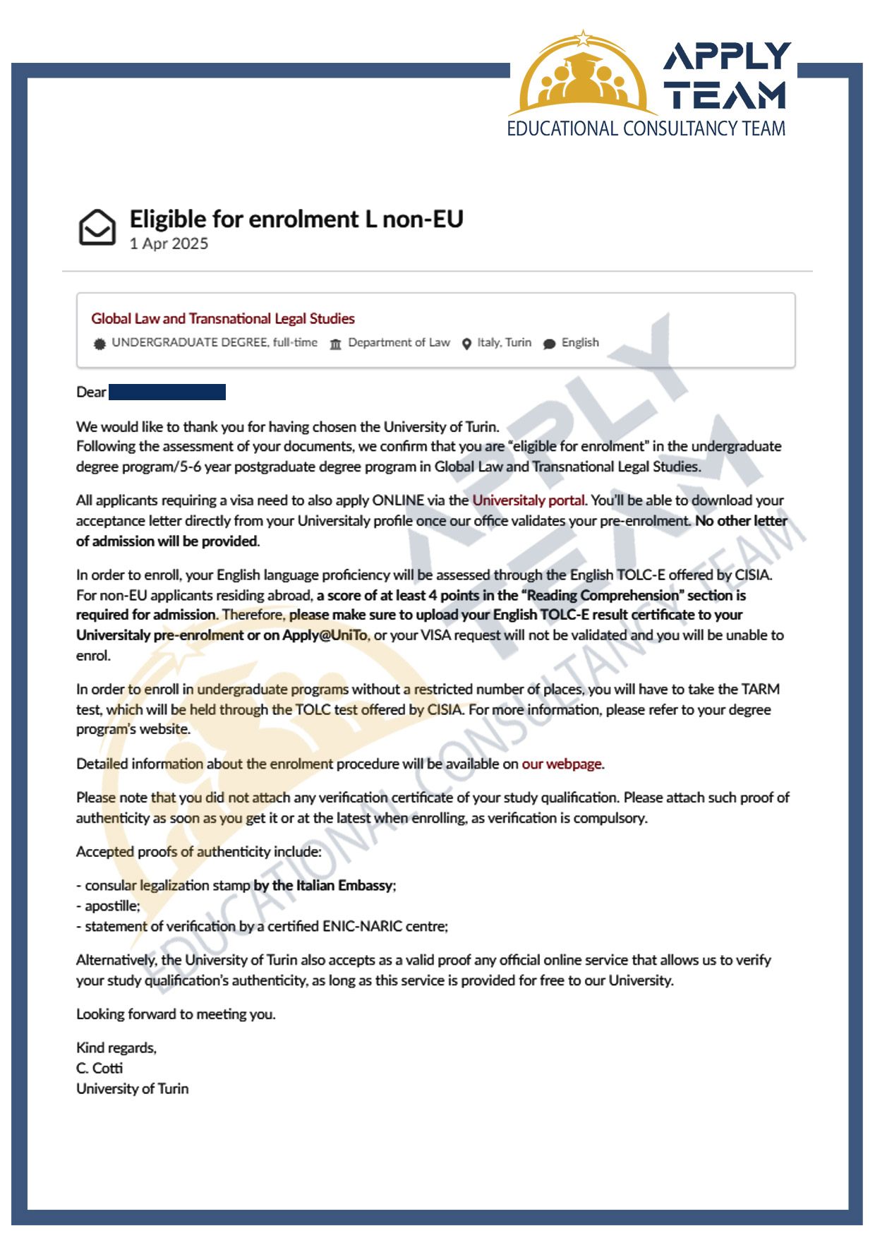 برگه پذیرش موسسه اپلای تیم-3