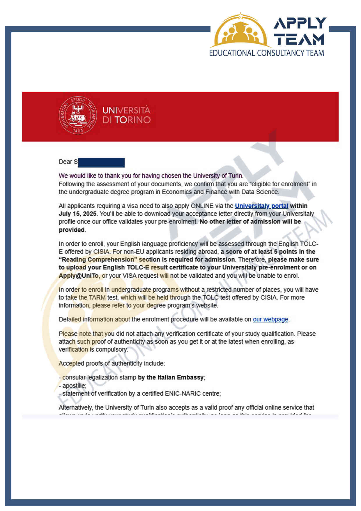 برگه پذیرش موسسه اپلای تیم-7